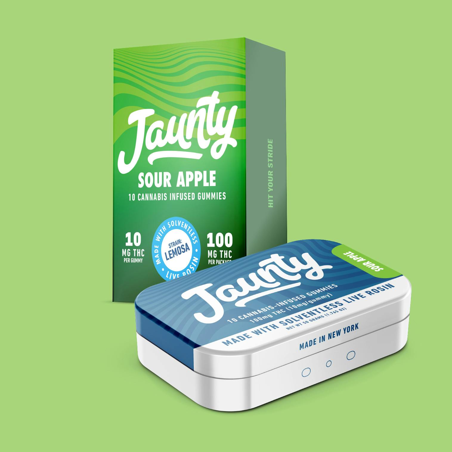 Jaunty Solventless Live Rosin Gummies | 10mg THC ea. / 10PK | Sour Apple