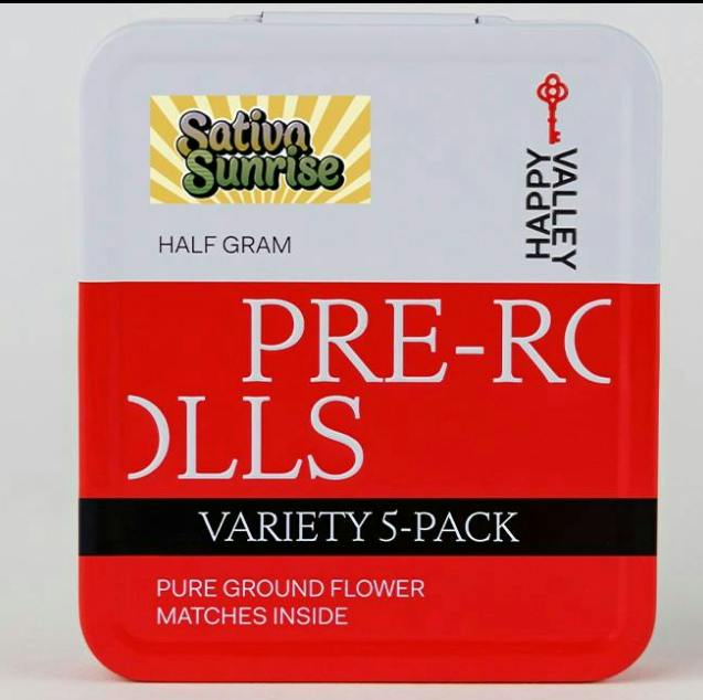 Product Happy Valley Sativa Sunrise Pre Roll Variety 5pk (Banana Jealousy, Banana Lemon Cupcake, Mimosa, Sugar Shack #5, Super Lemon Haze)