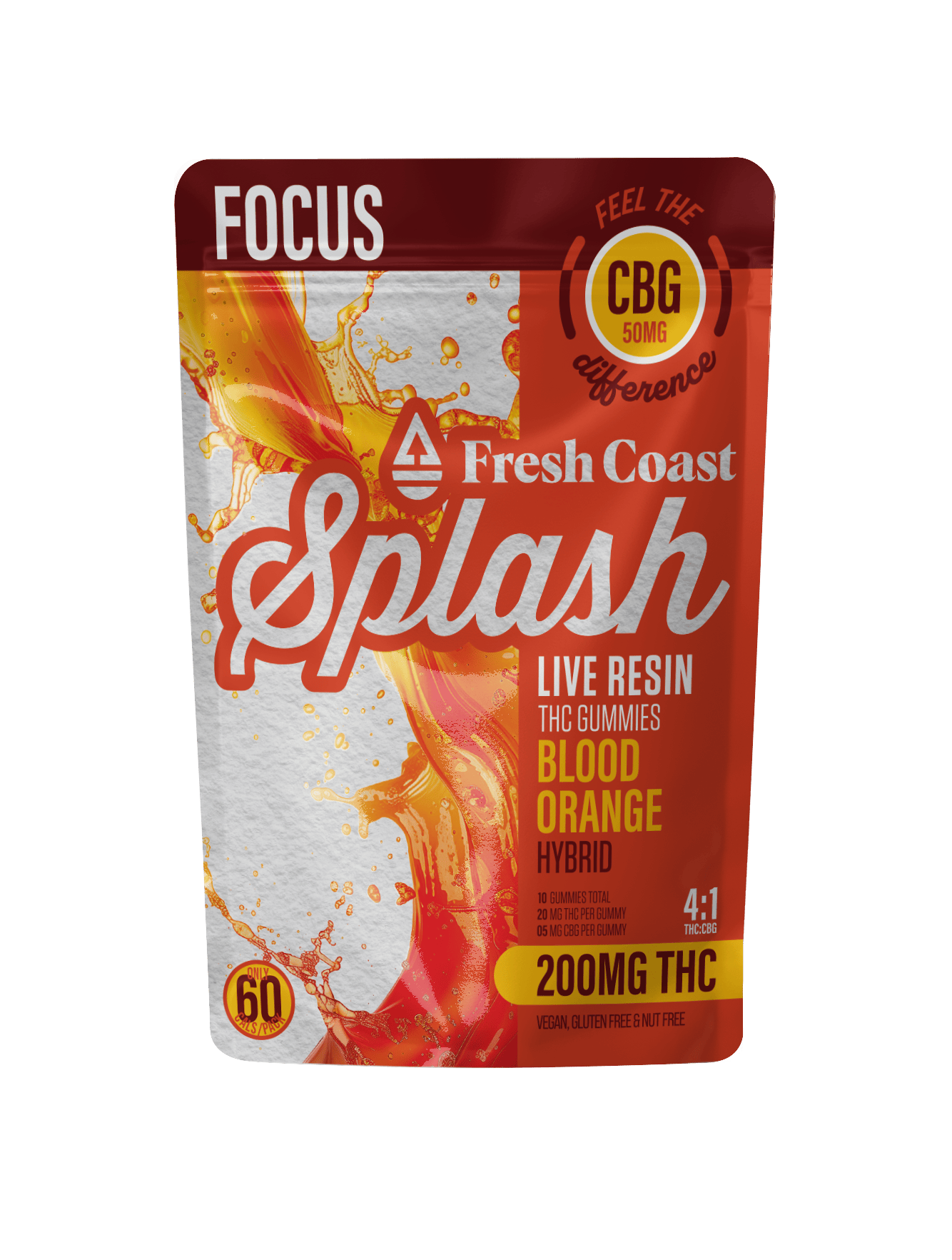 Product: SPLASH | Live Resin Gummies - Blood Orange  (Hybrid) - 4:1, THC:CBG, 200mg
