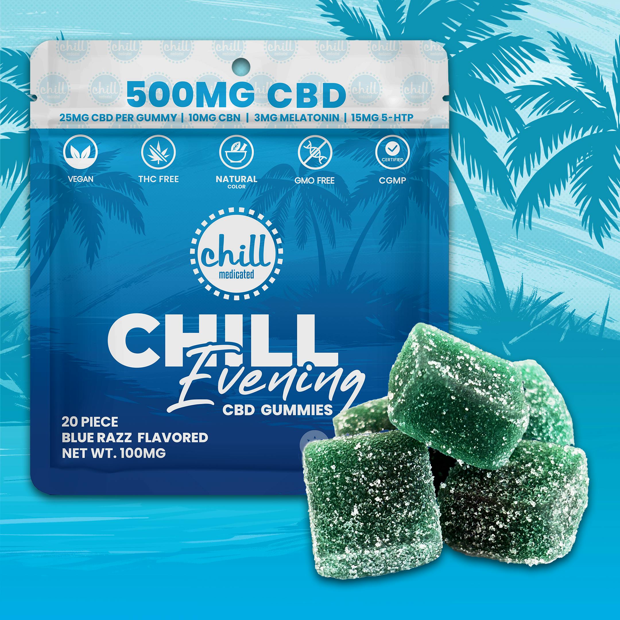 Chill Medicated - Evening Blue Razz - 500mg CBD Gummies