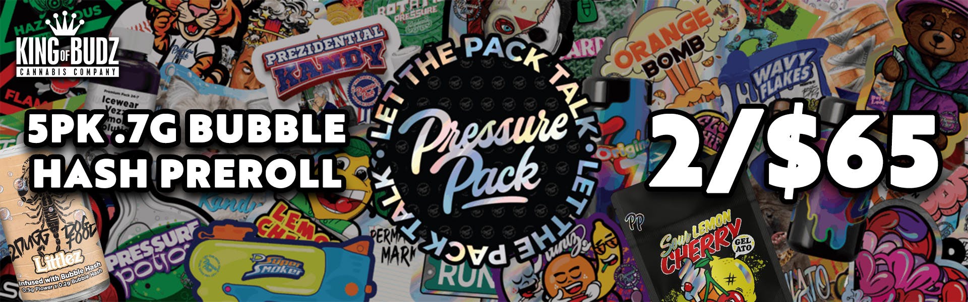 Pressure Pack - 5-Pack .7g Bubble Hash Infused Prerolls - 2/$65