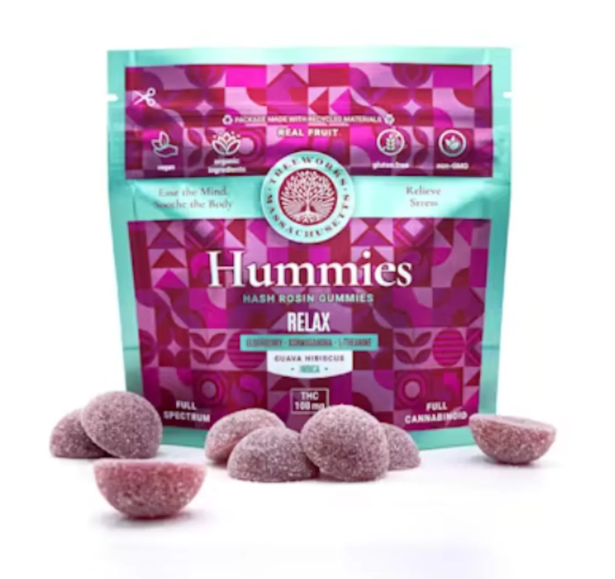 Hummies Guava Hibiscus Relax Hash Rosin Gummies 100mg 20pk (V/GF) .1g ...