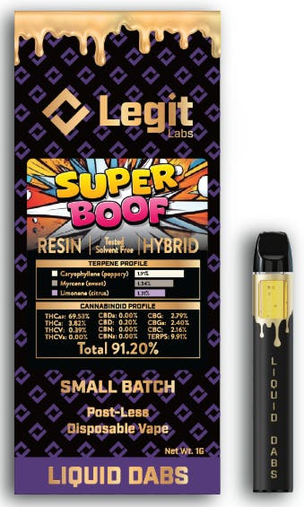 Product: Super Boof | Post-Less Disposable | Cured Resin | Legit Labs