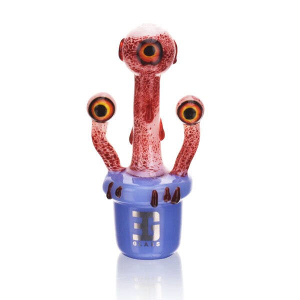 EG Glass Potted Bloody Eyeballs Hand Pipe Color: Blue