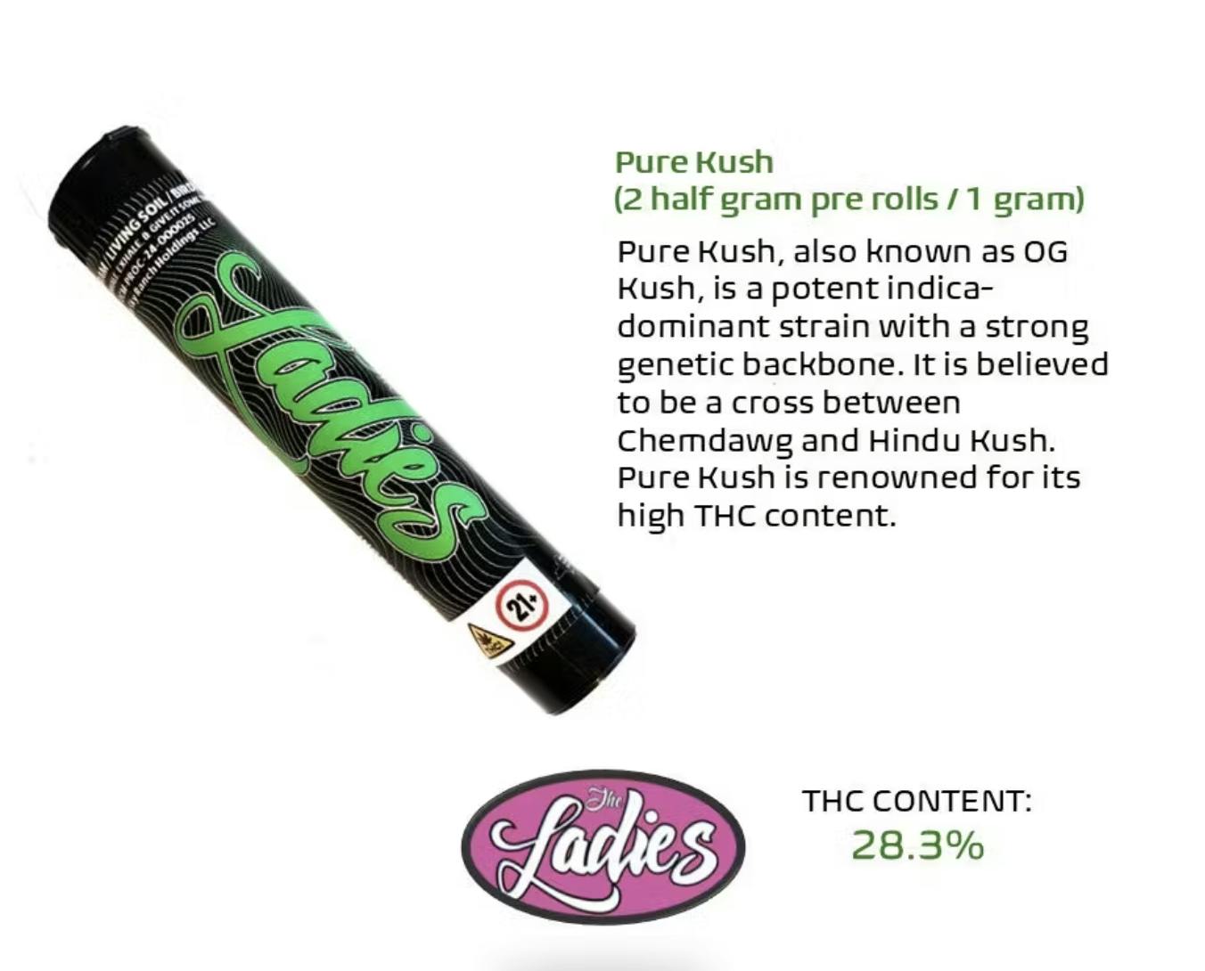 THE LADIES  (2) 0.5G PREROLLS IN 1 GRAM TUBE PURE KUSH