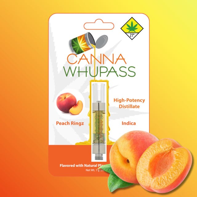 Peach Ringz (Bubba Kush) Consisting of nearly 100% THC cannabinoids, plant-derived terpenes infuse our distillate with strain-specific cannabis terpene profiles. Our vape cartridges are the debut product in the Canna Whupass line-up. Produced in our molecular still, we combine distillate with flavors from Cannaroma to make cartridges of known purity with superior quality and flavors. Utilizing only food-grade compounds of known purity to make all flavors, the cannabis terpene profiles and flavor constituents from other botanicals layer together with potent cannabinoids to create the phenomenon known as the "entourage effect". Entourage effects occur when cannabinoids and terpenes work synergistically in the body to produce a different biological response than cannabinoids would alone. While tetrahydrocannabinol (THC) is typically considered the primary active component of cannabis, other cannabinoids, like cannabidiol (CBD) and terpenes, can also modulate and fine-tune the effects of THC.