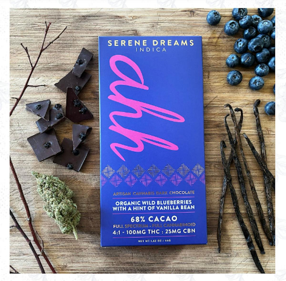 Photo of Ahh 4:1 Serene Dreams Vanilla Bean & Blueberries Dark Chocolate Bar 100mg 20pk (THC:CBN)