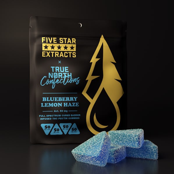 Product: True North Confections x Five Star Extracts | Vegan Blueberry Lemon Haze Cured Badder Gummies 4pc | 200mg