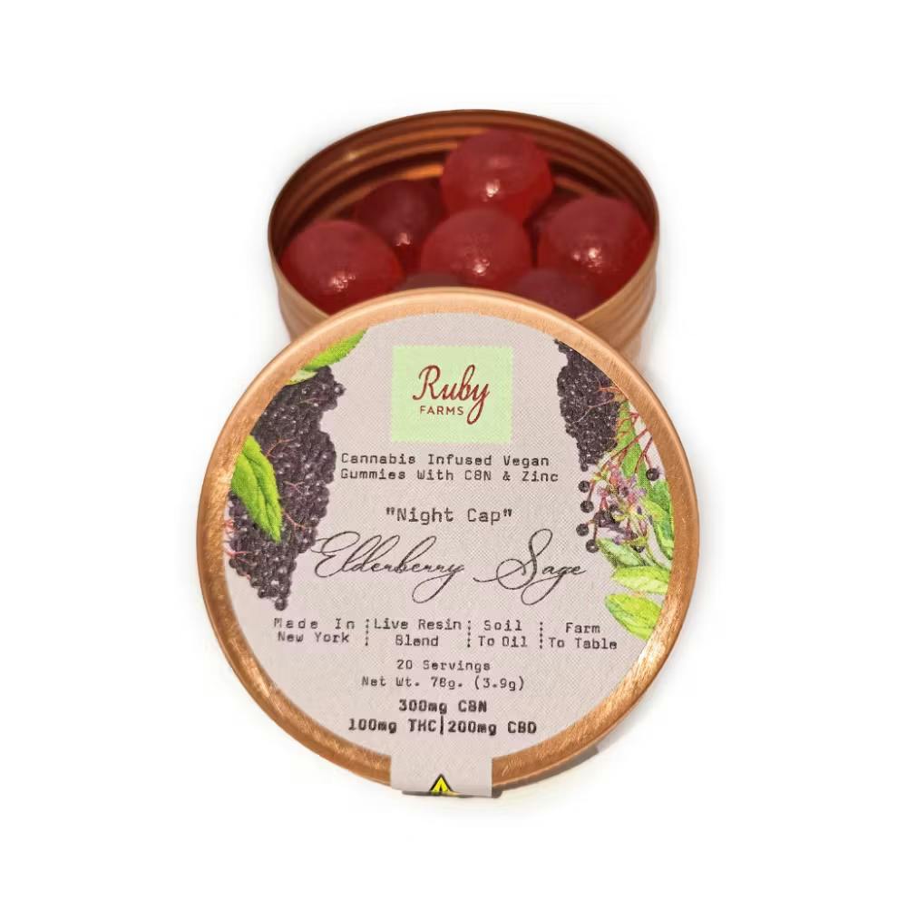 Ruby Farms Edible Gummies Night Cap Elderberry Sage 20pk 100MG CBN 300MG CBD 200MG