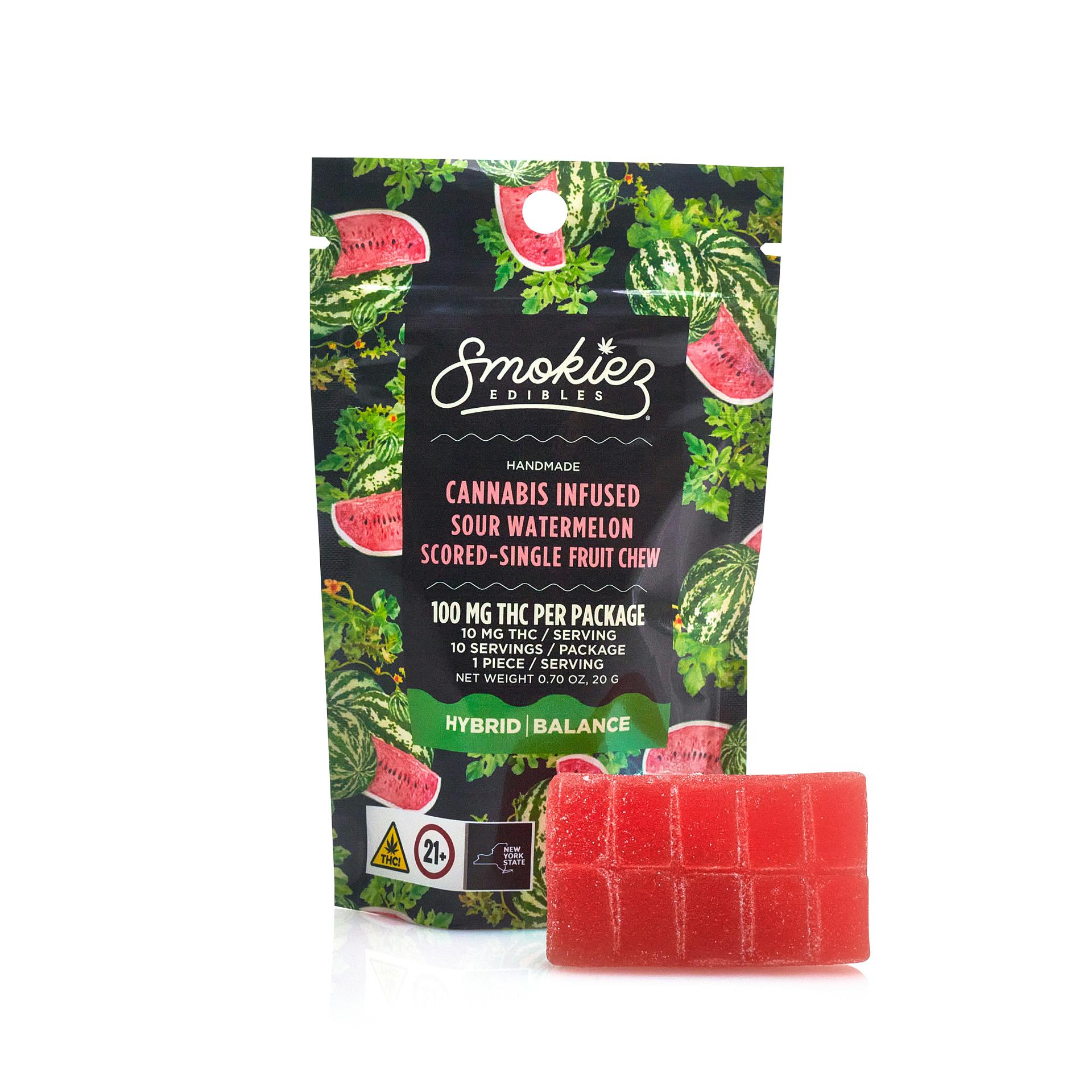 Sour Watermelon Hybrid  Scored-Single Piece 100mg THC Fruit Chew