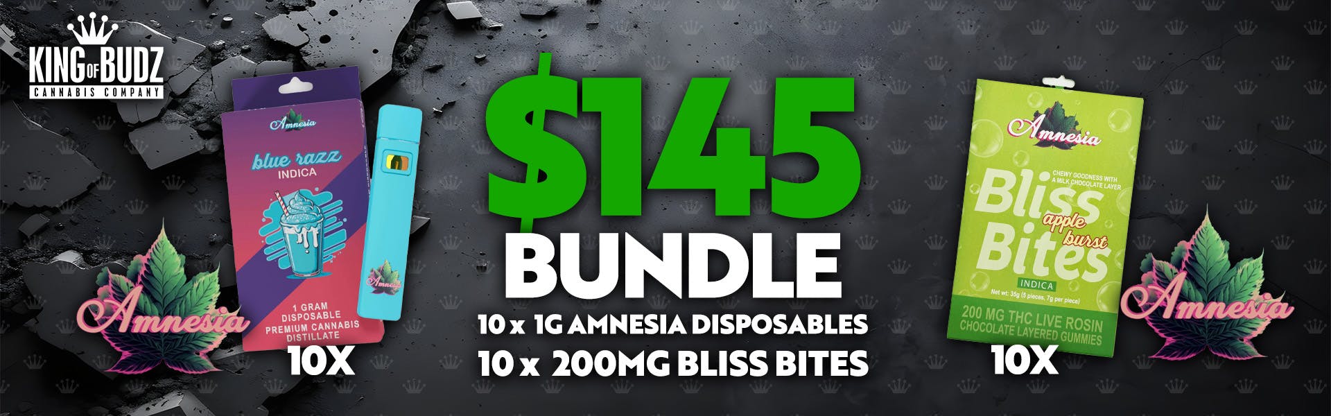Amnesia Bundle - (10) Amnesia 1g Disposable AND (10) 200mg Bliss Bitesfor$145