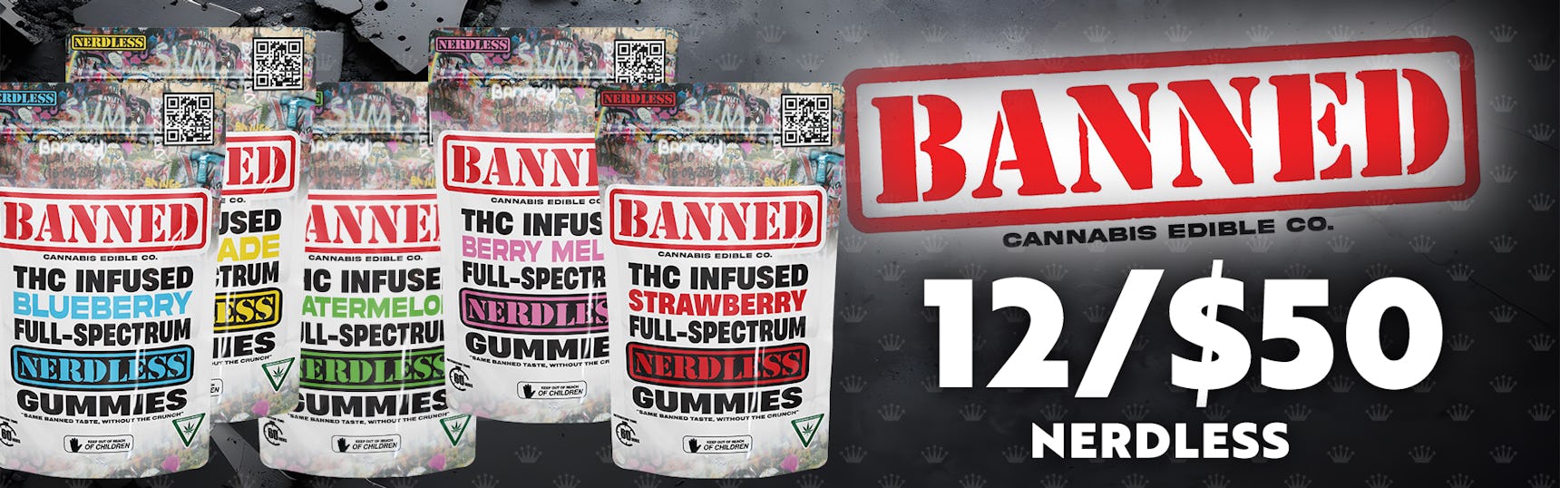 Banned Nerdless 200MG Gummies 12 For $50