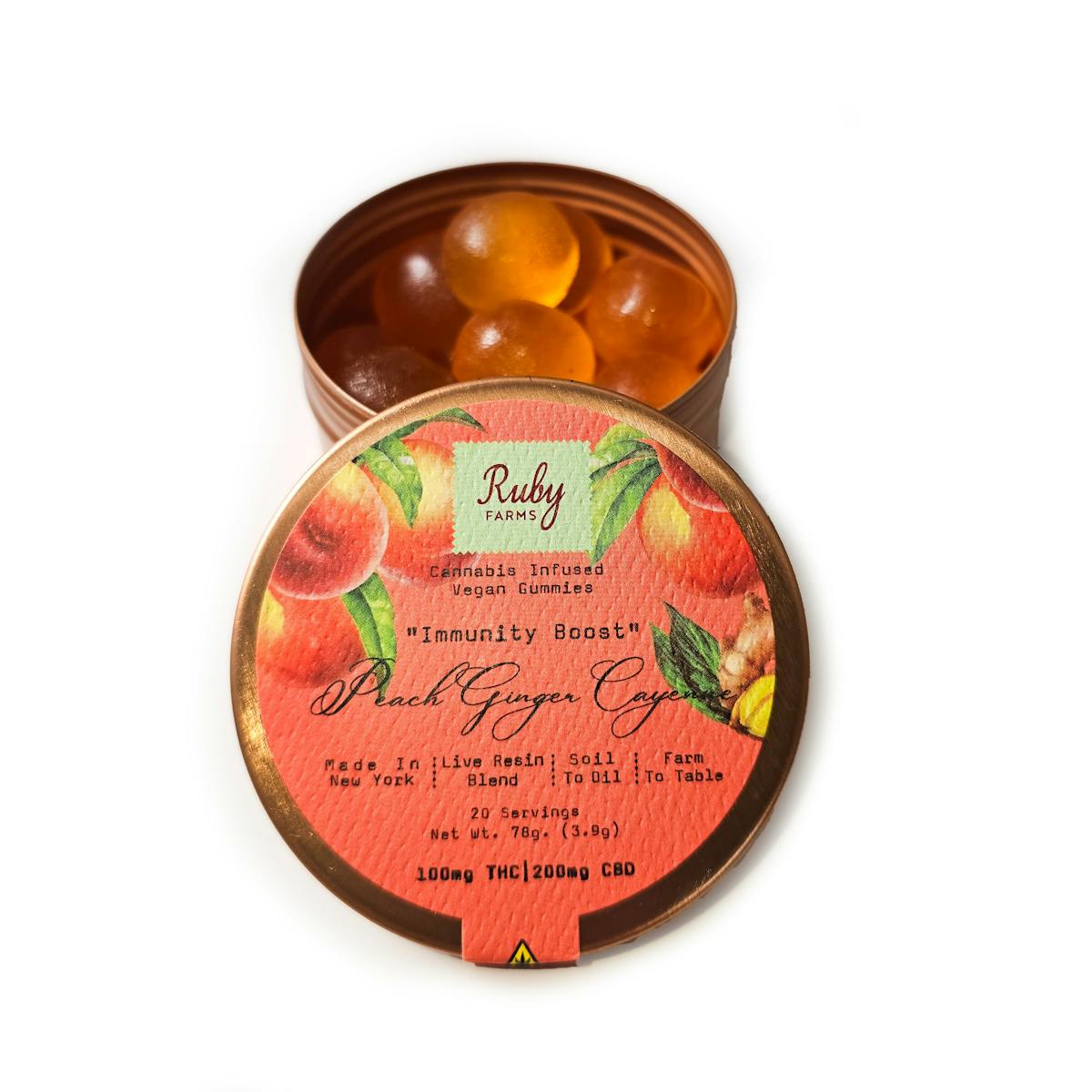 Image of Peach Ginger Cayene | 100mg Live Resin Gummies | Ruby Farms