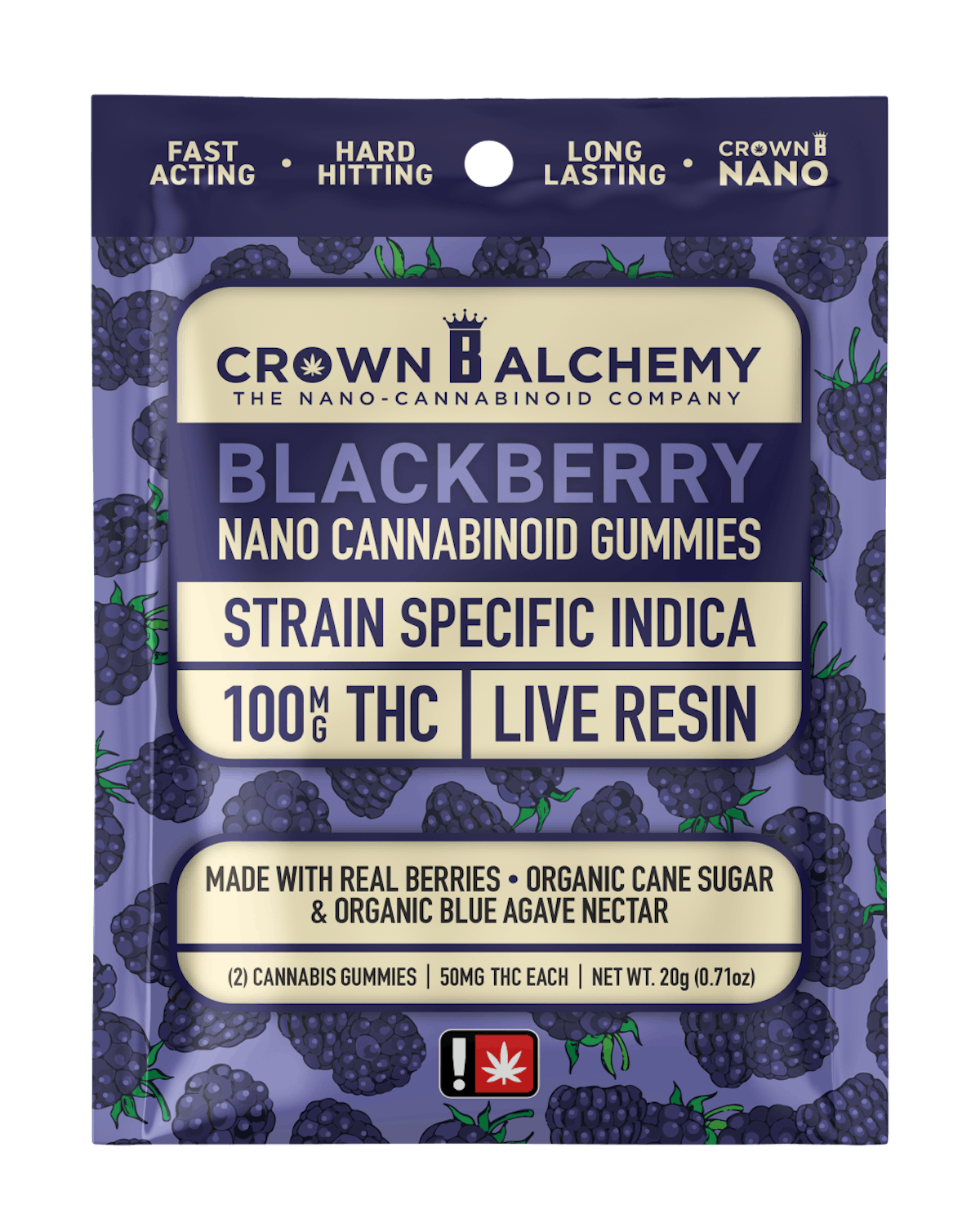 Photo of Crown B Alchemy 100mg BLACKBERRY Indica Nano-Cannabinoid Gummies 2pk