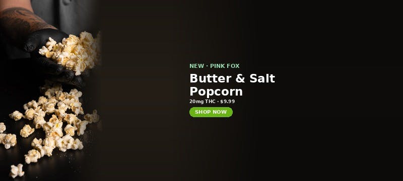 Pink Fox Ballpark Butter & Salt Popcorn, 20mg THC, $9.99 at MrGreen DC