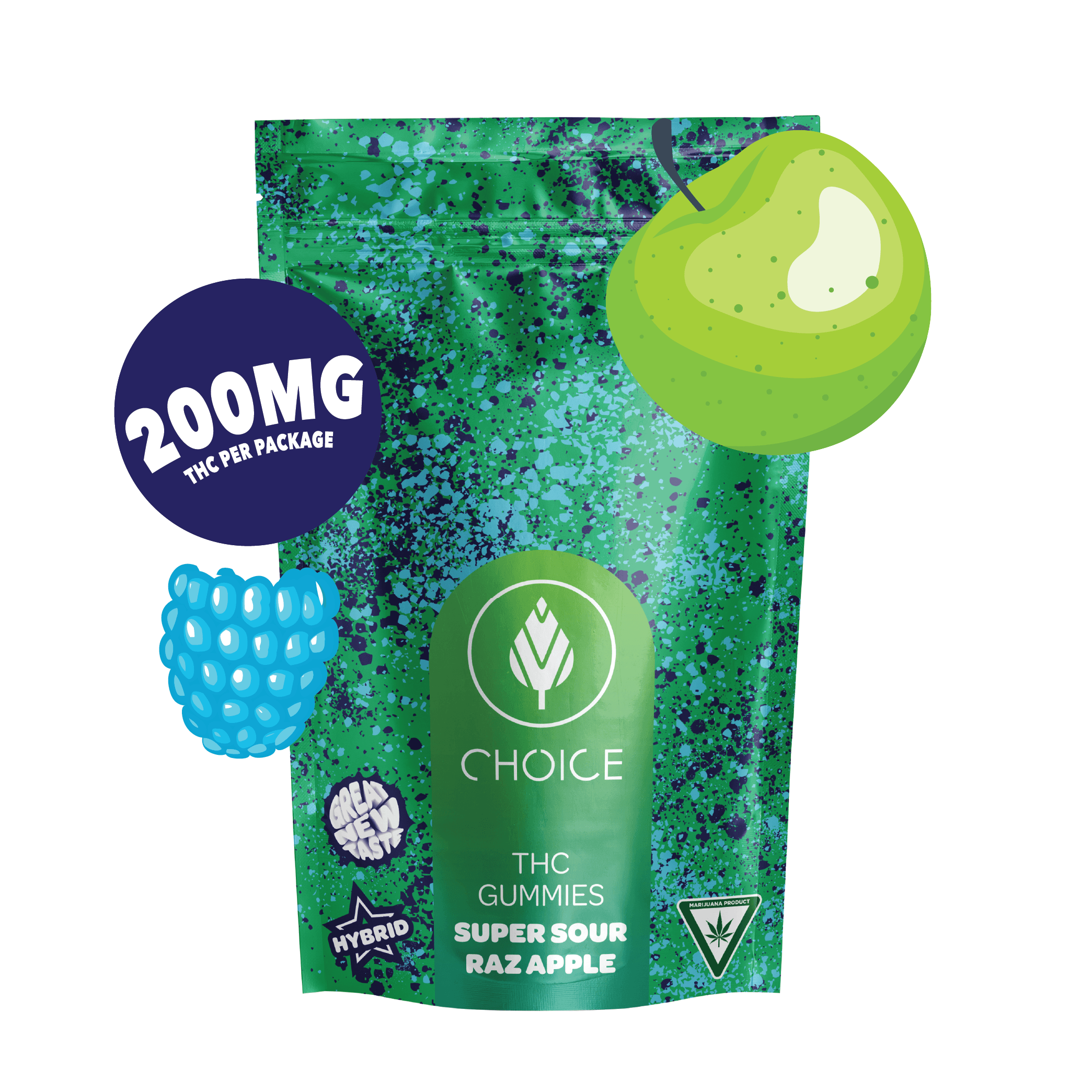 Choice Chews - 200mg Gummies - Super Sour Raz Apple (Hybrid)