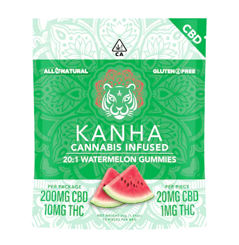 Kanha – Watermelon – Gummy – 20:1  CBD/THC – 10ct – 105mg-active