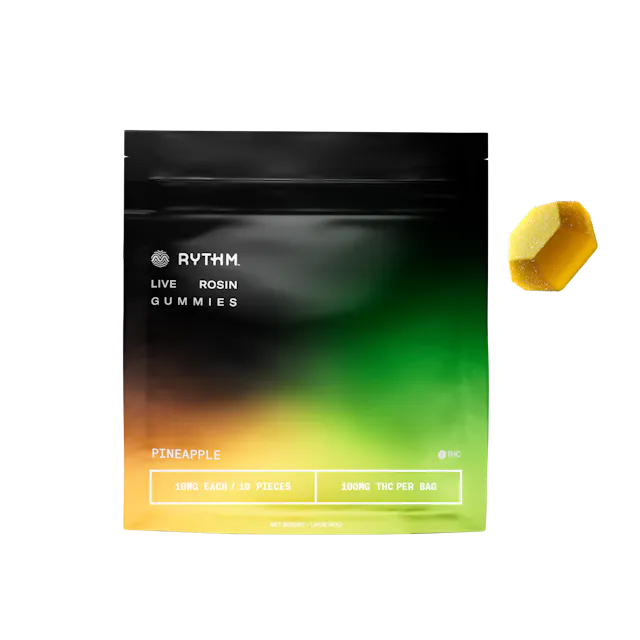 Rythm Solventless Gummies Pineapple-Jack Herer 10pk/100mg (sativa hybrid, 2.8g)
