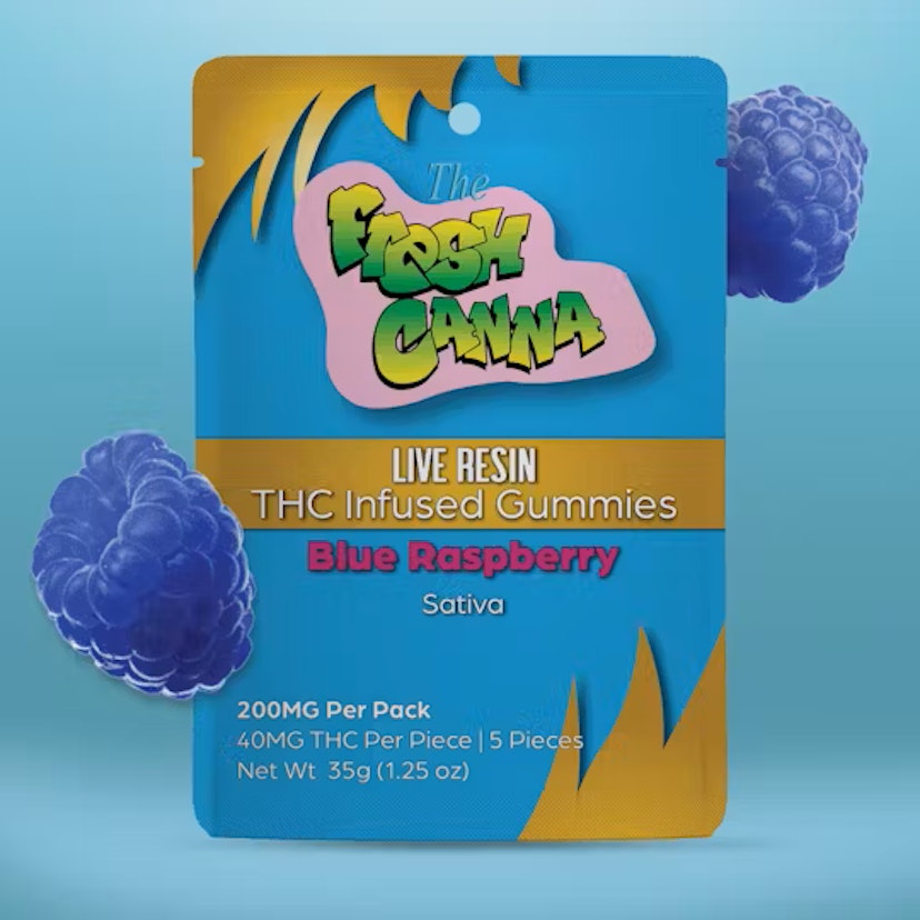 Fresh Canna 200mg Live Resin 5pk Gummies Blue Raspberry