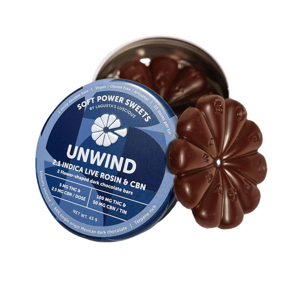 Photo of Unwind Indica live rosin chocolate bars 2:1 CBN 100mg