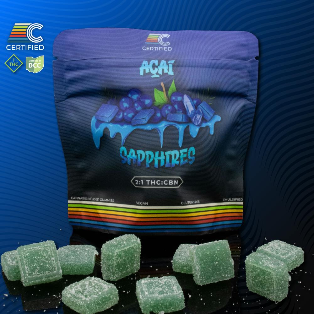 Certified: 2:1 THC:CBN Acai Sapphires - Gummies 10pk 100mg