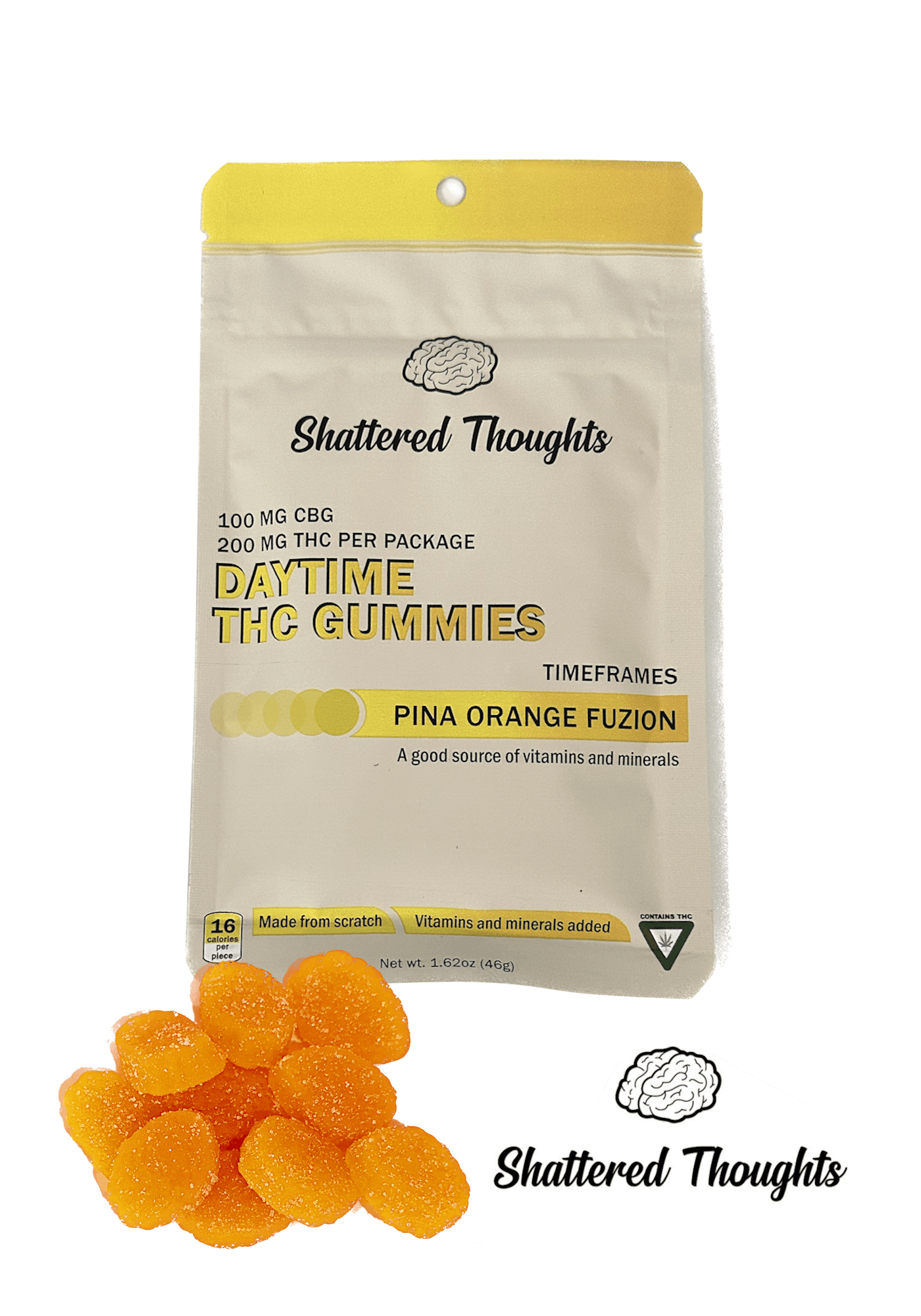 Product: Shattered Thoughts | Daytime Pina Orange Fuzion Gummies - 200mg