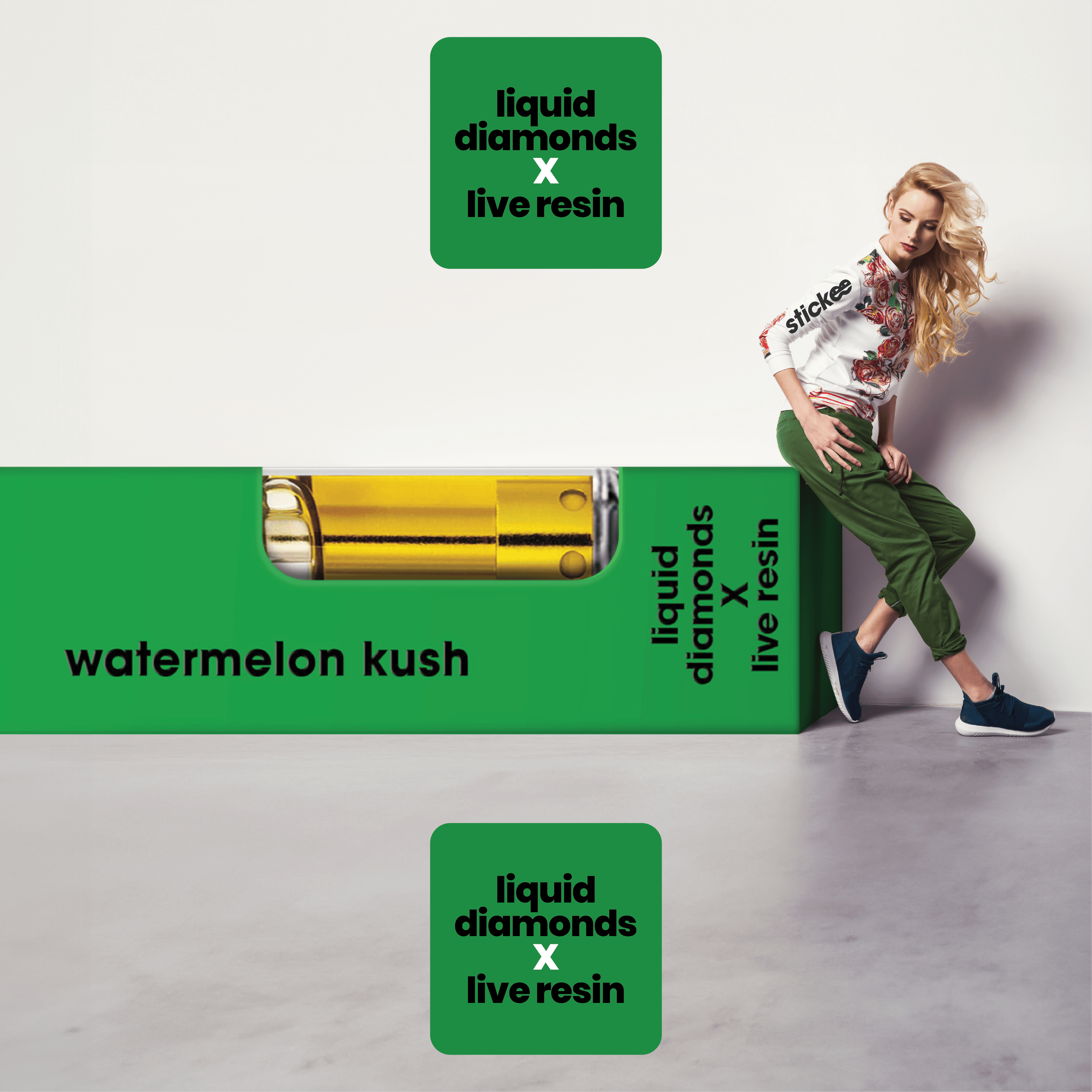 Product: STICKEE | Watermelon Kush | 1G | Liquid Diamonds + Live Resin 510 Vape Cart