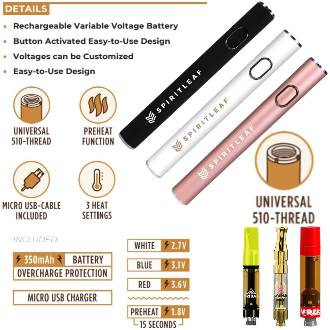 SPIRITLEAF | 510-THREAD VAPE BATTERY | Cloud9 Vapes | Spiritleaf (Stratford)