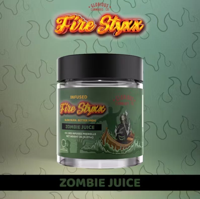 Product: FIRE STYXX | ZOMBIE JUICE | INFUSED PRE-ROLLS | 4 x 2G | HYBRID