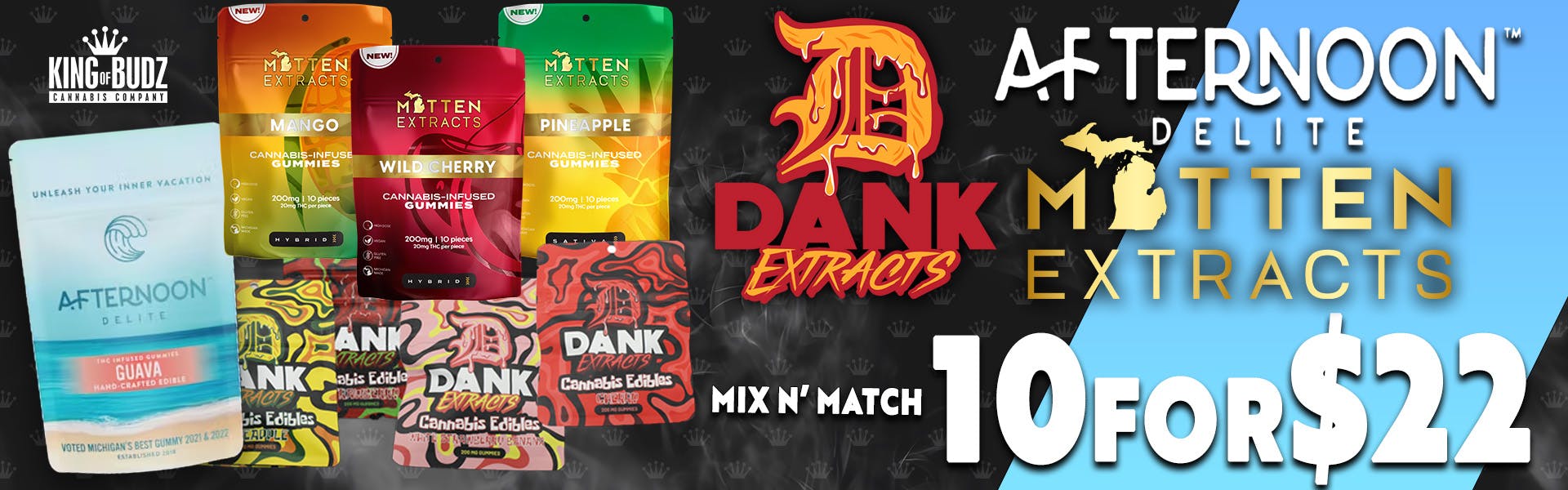 Afternoon Delite + Dank + Mitten 200mg Gummies 10/$22