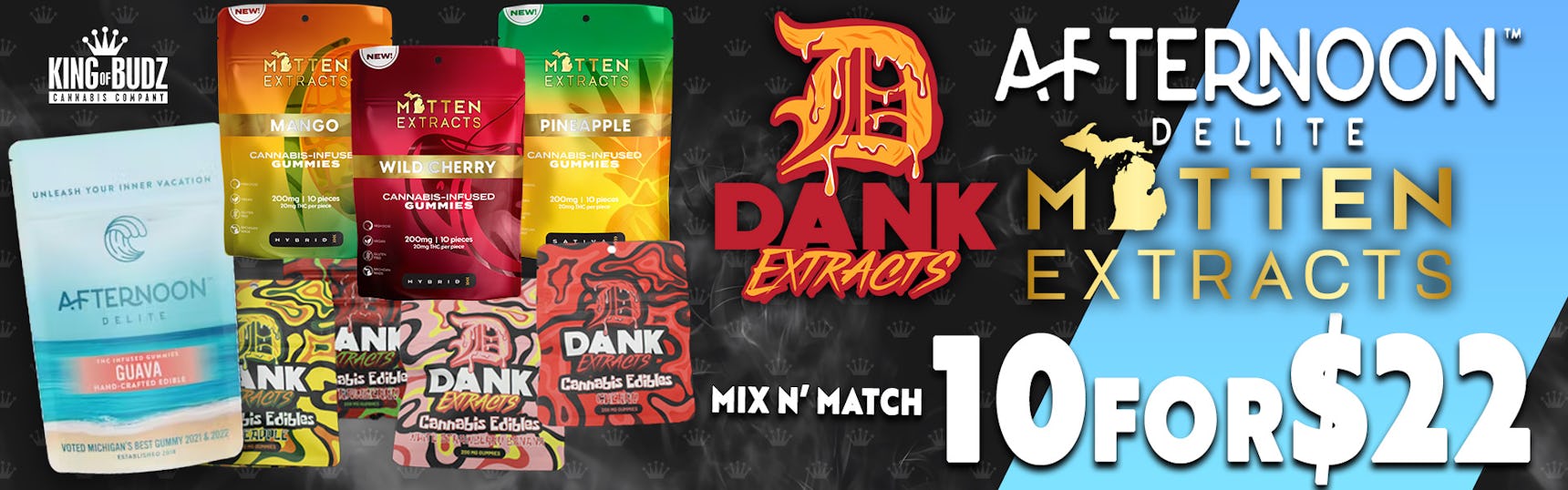 Afternoon Delite + Dank + Mitten 200mg Gummies 10/$22