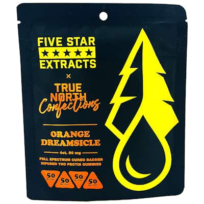 Product: True North Confections x Five Star Extracts | Vegan Orange Dreamsicle Cured Badder Gummies 4pc | 200mg