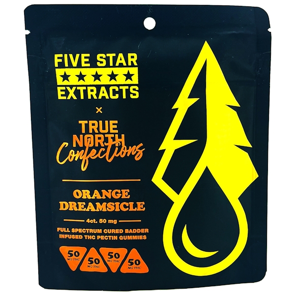 True North Confections x Five Star Extracts | Vegan Orange Dreamsicle Cured Badder Gummies 4pc | 200mg