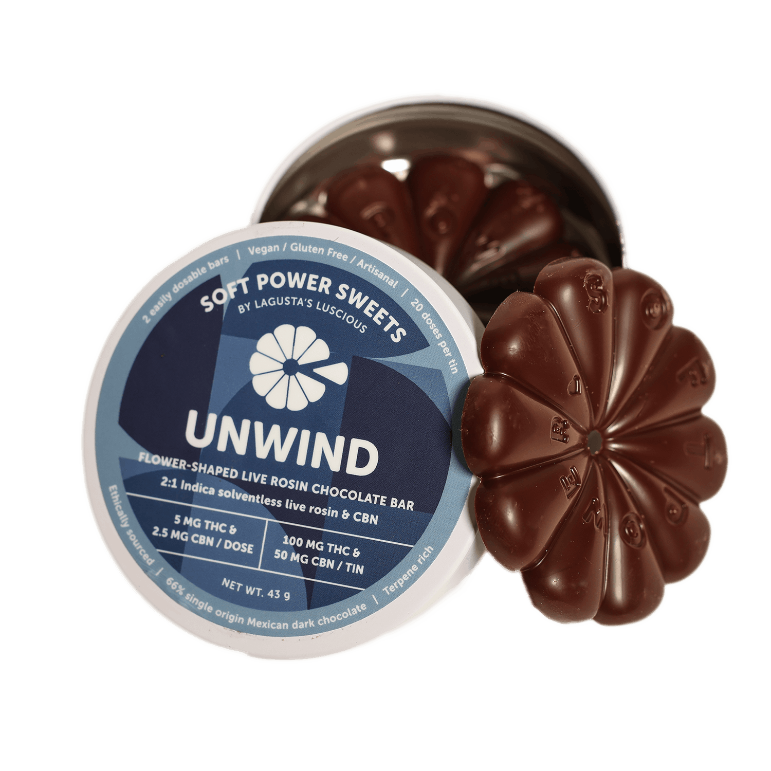Photo of Unwind Indica live rosin chocolate bars 2:1 CBN 100mg