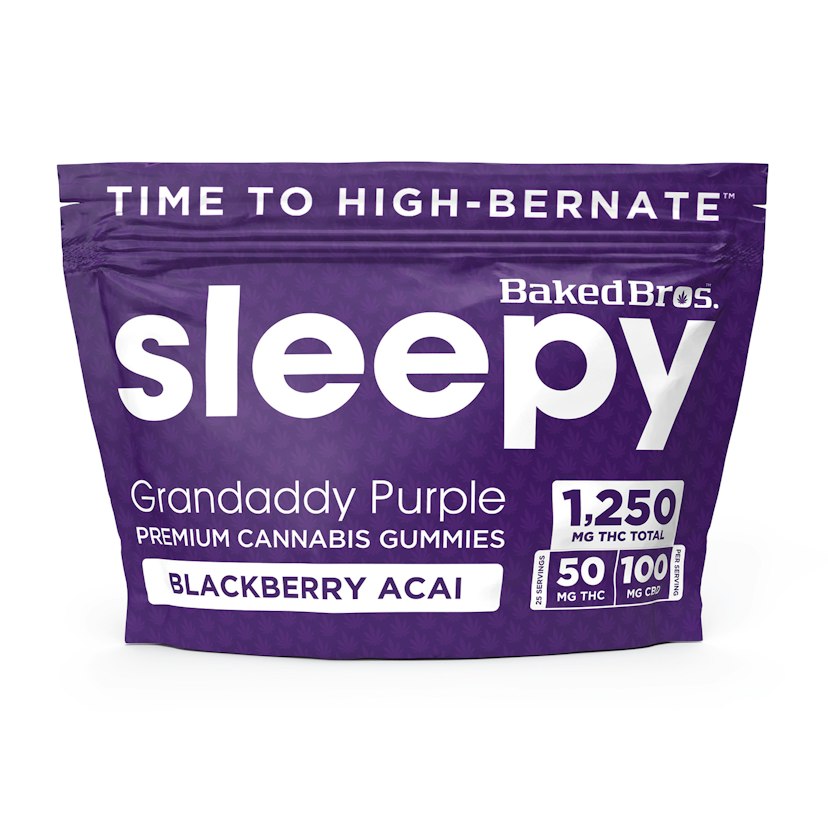 Baked Bros Sleepy Effects Blackberry Acai 1250mg Gummies 2:1 CBD/THC