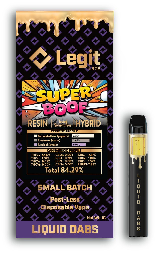 Product: Legit Labs | Superboof | Cured Resin Disposable Vape Hybrid