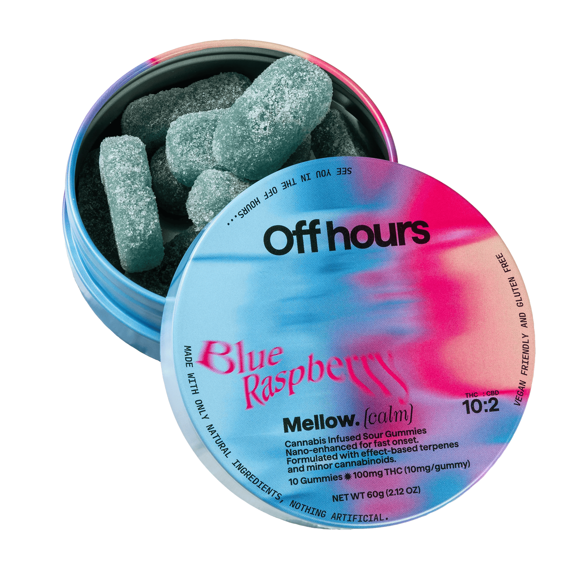 Off Hours - 100mg THC : 20mg CBD Infused Gummies - Mellow Blue Raspberry