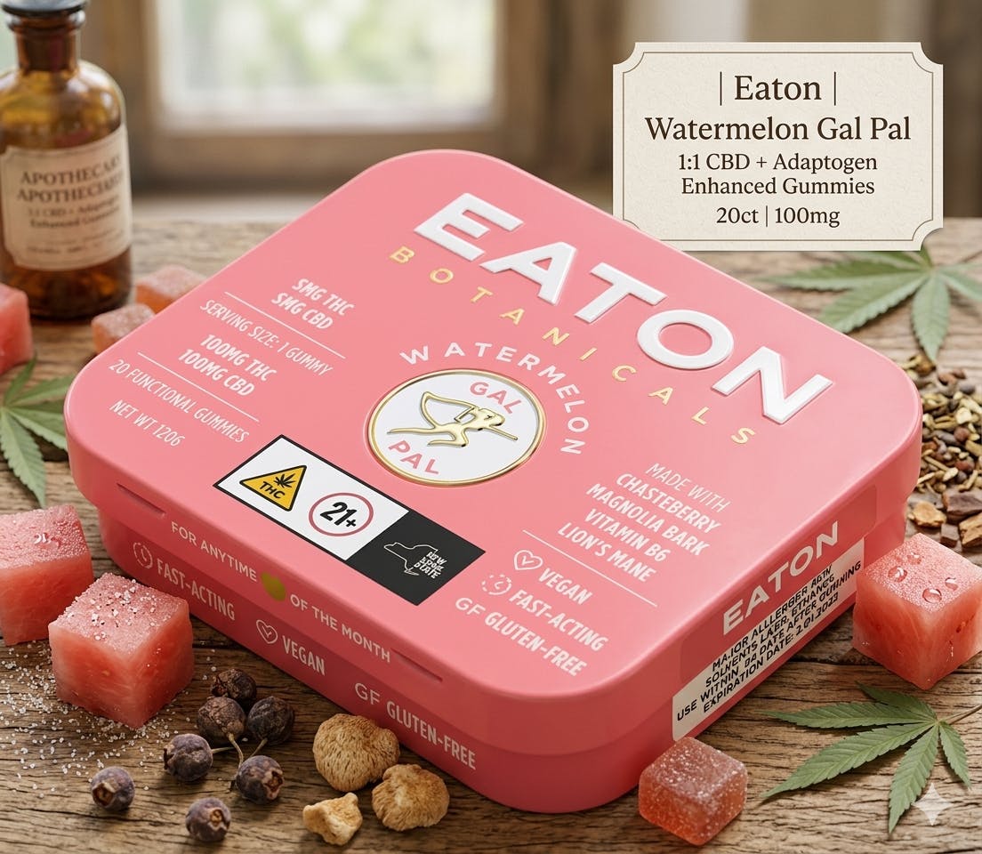 Product Eaton | Watermelon Gal Pal | 1:1 CBD + Adaptogen Enhanced Gummies | 20ct | 100mg