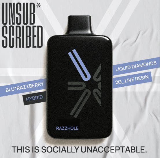 Product: Razzhole | 2g | Disposable | Liquid Diamonds & Live Resin | Unsubscribed