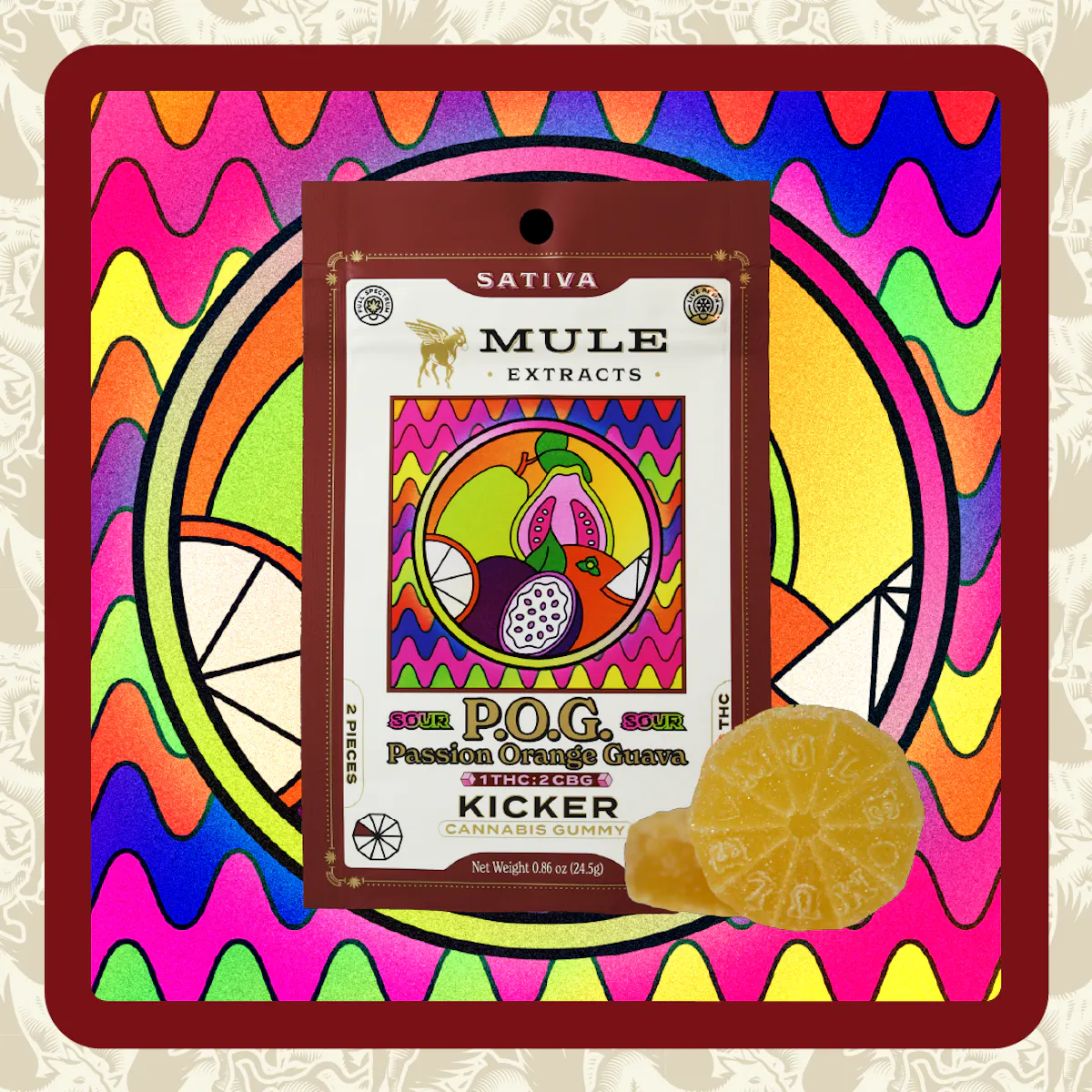 Mule 100mg 1:2 THC:CBG SOUR P.O.G. Sativa Kicker 2pk 24.5g Edibles
