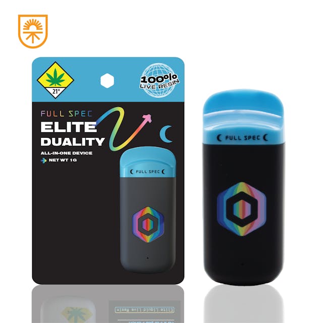 Meet Duality, the premium all-in-one vape from Full Spec. Crafted with 100% Live Resin from our renowned LRE labs, Duality delivers unmatched flavor and full-spectrum effects without any distillate, cured resin, or added flavor.

Engineered for performance, its battle-tested hardware ensures consistent vapor clouds and exceptional cannabis flavor. Featuring the world’s first universal magnetic design, Duality lets you combine two devices effortlessly—no side A or B confusion here! Whether you prefer sativa-forward or indica-forward genetics, or want to mix and match, Duality offers infinite possibilities for true cannabis enthusiasts.
