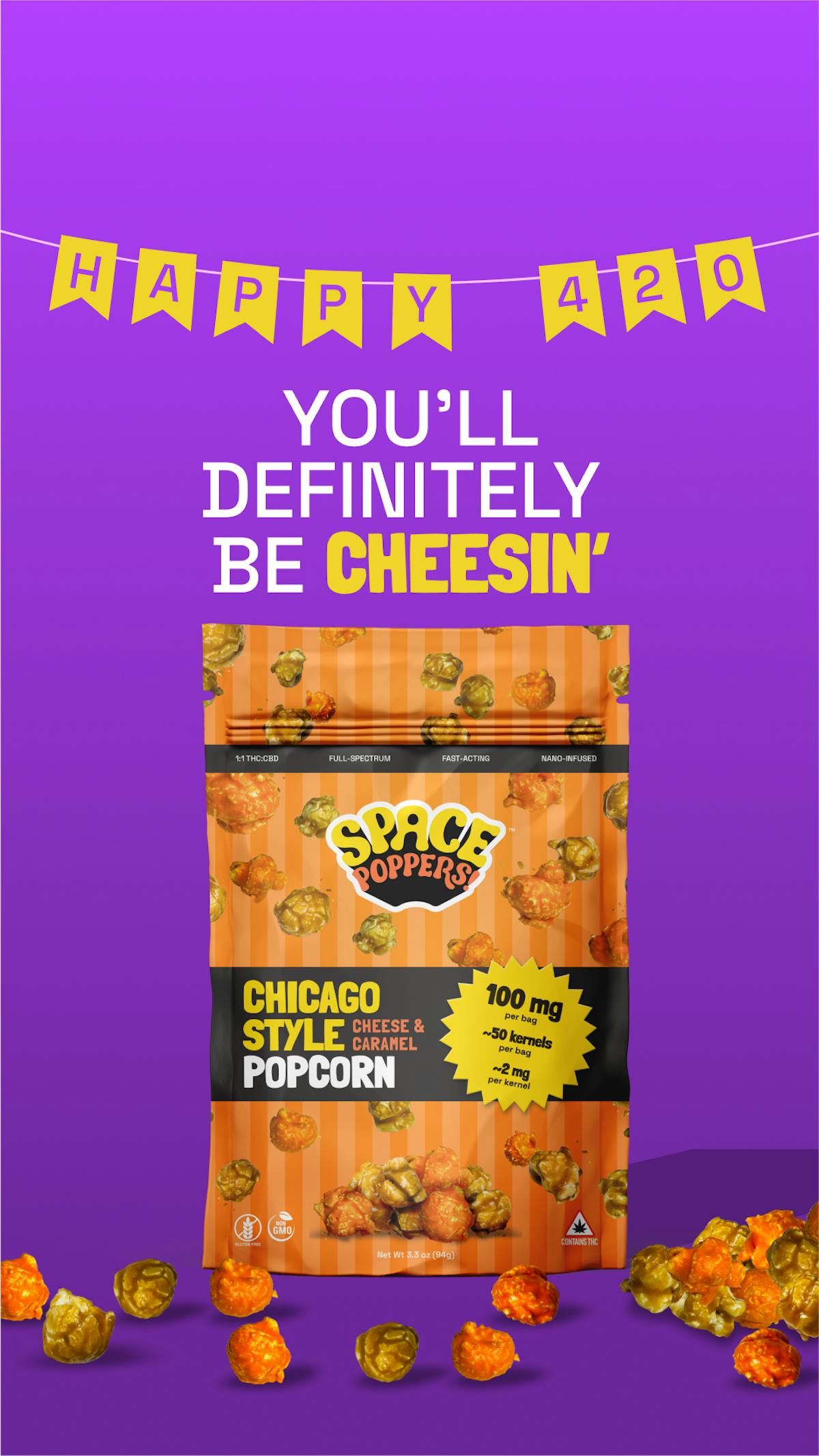 Photo of Chicago Style 100mg 1:1 CBD: THC Infused Popcorn Space Poppers
